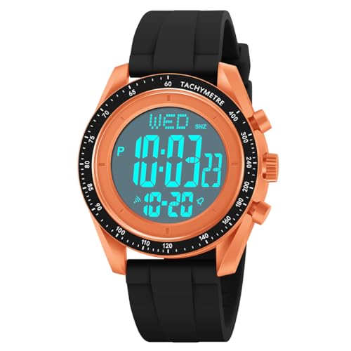 TONSHEN Herren und Damen Outdoor 50M Wasserdicht Multifunktional Sportuhr LED Elektronik Doppelte Zeit Alarm Stoppuhr Digitaluhr Taktik Militär Plastik Uhren (Orange) von TONSHEN