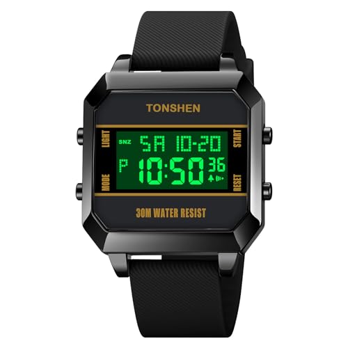 TONSHEN Herren und Damen Sport Digital Outdoor 50M Wasserdicht Sportuhr LED Elektronik Doppelte Zeit Alarm Stoppuhr Taktik Militär Uhren (Schwarz) von TONSHEN