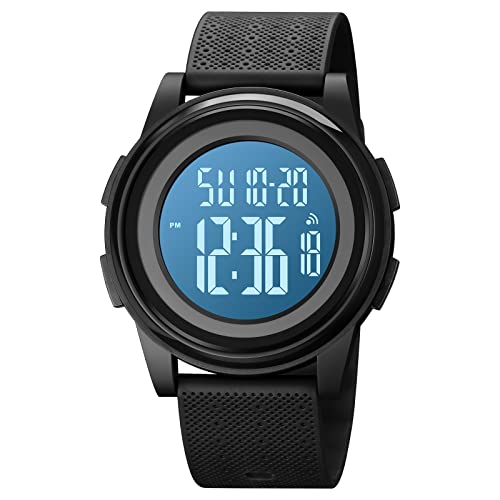 TONSHEN Herren und Damen Sport Uhren LED Elektronik Digitaluhr Outdoor Sportuhr Wasserdicht Doppelte Zeit Alarm Stoppuhr Plastik Uhren (Schwarz 2) von TONSHEN