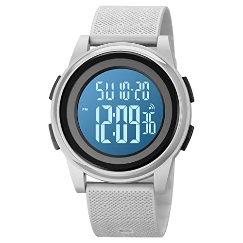 TONSHEN Herren und Damen Sport Uhren LED Elektronik Digitaluhr Outdoor Sportuhr Wasserdicht Doppelte Zeit Alarm Stoppuhr Plastik Uhren (Weiß) von TONSHEN