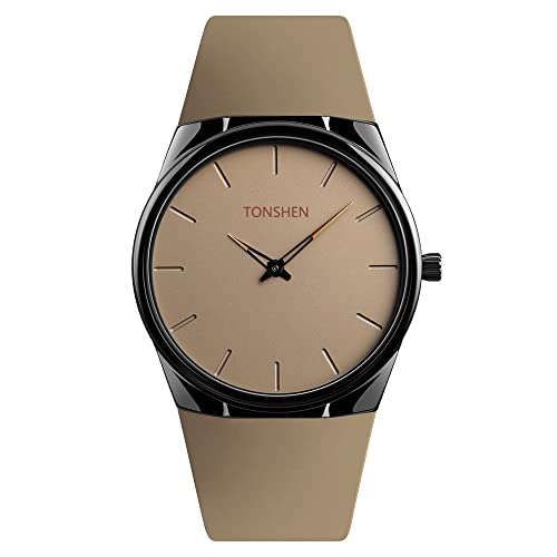 TONSHEN Herrenuhr Analog Quarz Edelstahl Lünette und Kautschuk Band Fashion Einfach Armbanduhr (Gelb) von TONSHEN