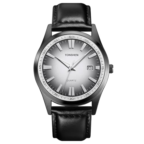 TONSHEN Herrenuhr Analog Quarz Uhren Edelstahl Lünette mit Leder Band Armbanduhr (Schwarz Weiß) von TONSHEN