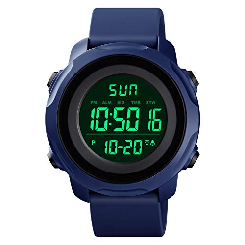 TONSHEN Herrenuhr Damenuhr Outdoor Digital Sport Uhren 50M Wasserdicht LED Elektronik Doppelte Zeit Alarm Countdown Stoppuhr Armbanduhr (Blau) von TONSHEN