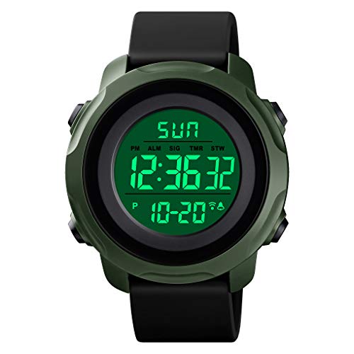 TONSHEN Herrenuhr Damenuhr Outdoor Digital Sport Uhren 50M Wasserdicht LED Elektronik Doppelte Zeit Alarm Countdown Stoppuhr Armbanduhr (Grün) von TONSHEN