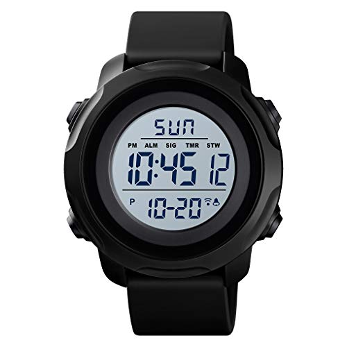 TONSHEN Herrenuhr Damenuhr Outdoor Digital Sport Uhren 50M Wasserdicht LED Elektronik Doppelte Zeit Alarm Countdown Stoppuhr Armbanduhr (Schwarz) von TONSHEN