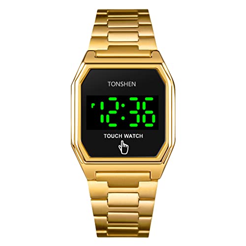 TONSHEN Herrenuhr Digital Elektronisch Uhren Berühren LED Elektronik Beleuchtung Edelstahl Armbanduhr (Gold) von TONSHEN