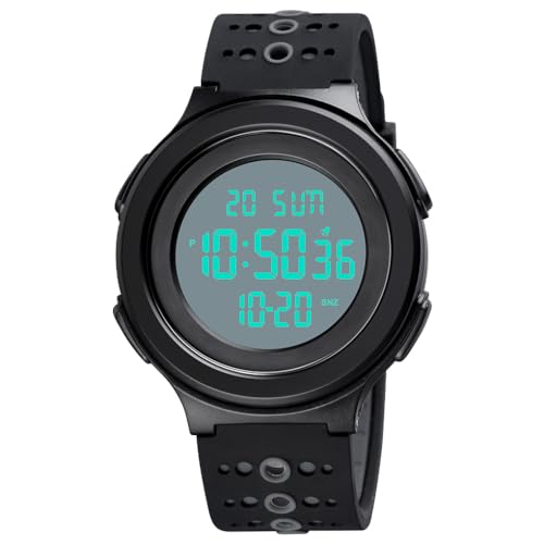 TONSHEN Herrenuhr Digital Uhren Outdoor Militär Wasserdicht Multifunktional Sportuhr LED Elektronik Doppelte Zeit Armbanduhr (Schwarz) von TONSHEN