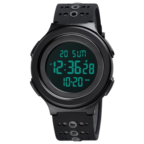 TONSHEN Herrenuhr Digital Uhren Outdoor Militär Wasserdicht Multifunktional Sportuhr LED Elektronik Doppelte Zeit Armbanduhr (Schwarz 2) von TONSHEN