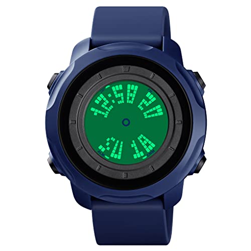 TONSHEN Herrenuhr Doppelte Zeit LED Elektronik Digitaluhr Outdoor Sportuhr Alarm Stoppuhr Plastik Uhren Wasserdicht Plastik Uhr (Blau) von TONSHEN