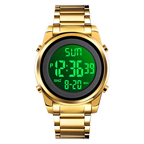 TONSHEN Herrenuhr Edelstahl Digitaluhr LED Elektronik Outdoor Multifunktional Doppelte Zeit Countdown Alarm Stoppuhr Uhren Casual Sportuhr Armbanduhr (Gold) von TONSHEN