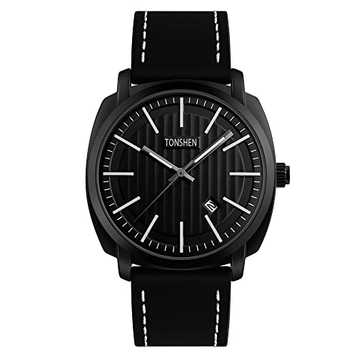 TONSHEN Herrenuhr Einfaches Design Analog Quarz Uhren Fashion Casual Edelstahl Lünette mit Leder Outdoor Sportuhr (Weiß) von TONSHEN