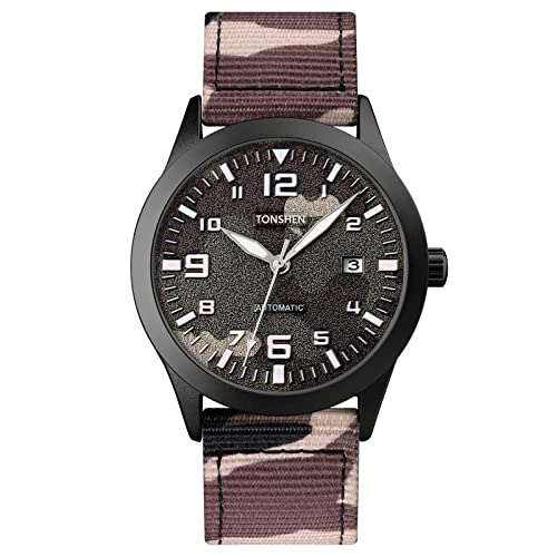 TONSHEN Herrenuhr Fashion Analog Automatische Mechanisch Edelstahl Uhren Lünette mit Nylon Band Stoppuhr Sportuhr Kalender Casual Armbanduhr (Gelb) von TONSHEN