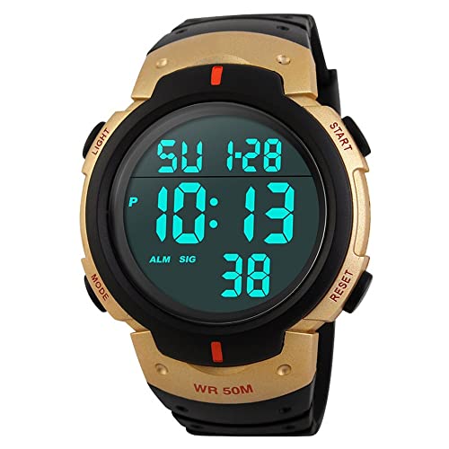 TONSHEN Herrenuhr LED Digitaluhr Outdoor Sportuhr 50M Wasserdicht Armbanduhr Plastik Kautschuk Band Militär Zeit Kalender Alarm Uhren für Mann von TONSHEN