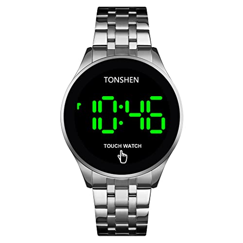 TONSHEN Herrenuhr LED Digitauhn Berühren LED Elektronik Beleuchtung Uhren Edelstahl Armbanduhr (Silber) von TONSHEN