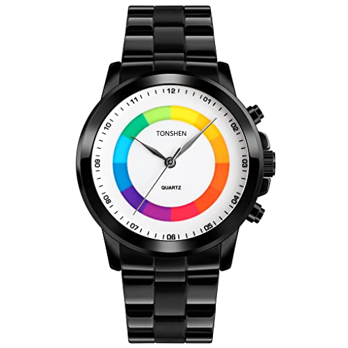 TONSHEN Herrenuhr LED Elektronik Beleuchtung Uhren Analog Quarz Fashion Edelstahl Armbanduhr (Schwarz) von TONSHEN