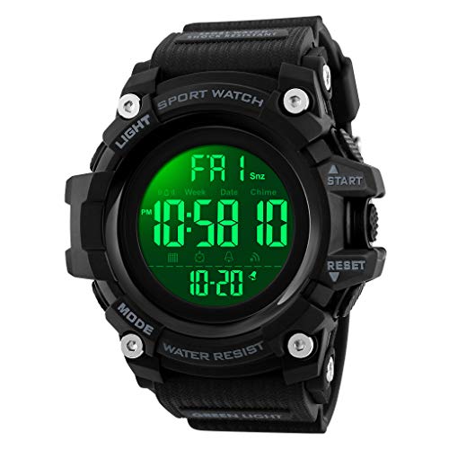 TONSHEN Herrenuhr LED Elektronik Multifunktional 50M Wasserdicht Uhren Doppelte Zeit Digitauhr Sportuhr Alarm Plastik Armbanduhr (Schwarz) von TONSHEN
