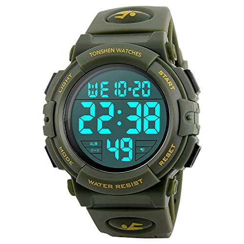 TONSHEN Herrenuhr Outdoor Militär Sportuhr 50M Wasserdicht LED Elektronik Digitaluhr Plastik Lünetten und Kautschuk Band Uhren Multifunktionale Alarm Datum Armbanduhr von TONSHEN