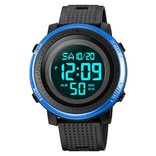 TONSHEN Herrenuhr Outdoor Multifunktional Sportuhr LED Elektronik Doppelte Zeit Alarm Stoppuhr Digitaluhr Taktik Militär Plastik Uhren Wasserdicht (Blau) von TONSHEN