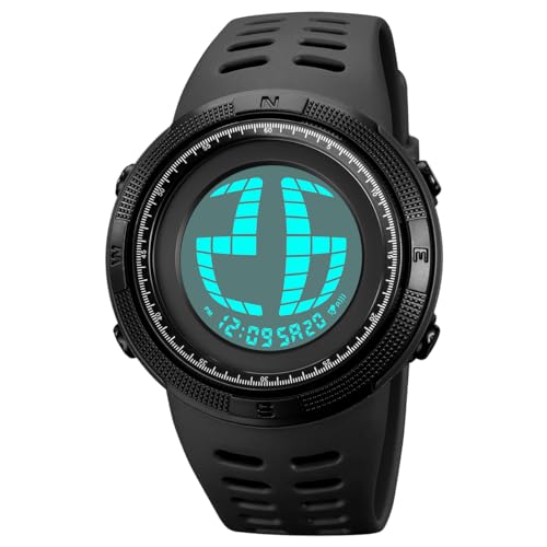 TONSHEN Herrenuhr Sport Digital 50M Wasserdicht Einzigartiges Display Plastik Uhren LED Elektronik Alarm Outdoor Armbanduhr 10 Farbe (Schwarz) von TONSHEN