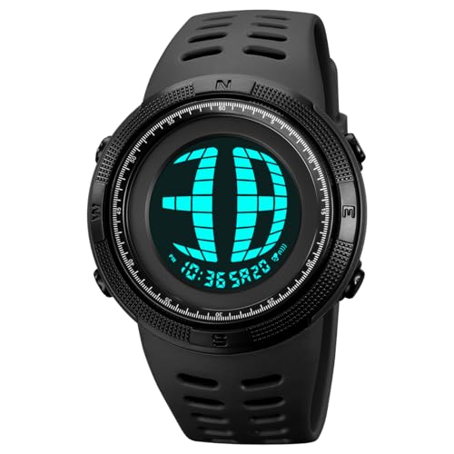 TONSHEN Herrenuhr Sport Digital 50M Wasserdicht Einzigartiges Display Plastik Uhren LED Elektronik Alarm Outdoor Armbanduhr 10 Farbe (Schwarz 2) von TONSHEN