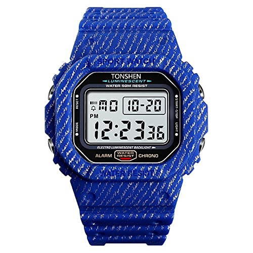 TONSHEN Herrenuhr Sportuhr Digitaluhr LED Elektronik Outdoor Militär 50M Wasserdicht Uhren Alarm Stoppuhr Digital Sport Armbanduhr (Dunkelblau) von TONSHEN