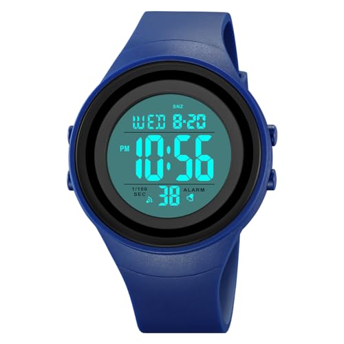 TONSHEN Herrenuhr Wasserdicht LED Elektronik Uhren Countdown Digitaluhr Outdoor Sportuhr Doppelte Zeit Alarm Stoppuhr Plastik Unisex Armbanduhr (Blau) von TONSHEN