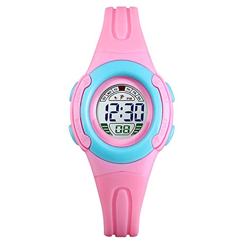 TONSHEN Kinder Digital 50M Wasserdicht Outdoor Sport Uhren Mehrfarbig LED Licht Elektronik Alarm Stoppuhr Plastik Lünette mit Kautschuk Band Armbanduhr (Pink) von TONSHEN