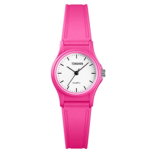 TONSHEN Kinder Fashion Junge und Mädchen Uhren Wasserdicht Plastik Lünette mit Kautschuk Band Casual Analog Quarz Sport Armbanduhren (Rot) von TONSHEN