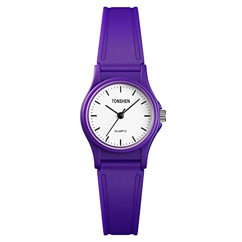 TONSHEN Kinder Fashion Junge und Mädchen Uhren Wasserdicht Plastik Lünette mit Kautschuk Band Casual Analog Quarz Sport Armbanduhren (Violett) von TONSHEN