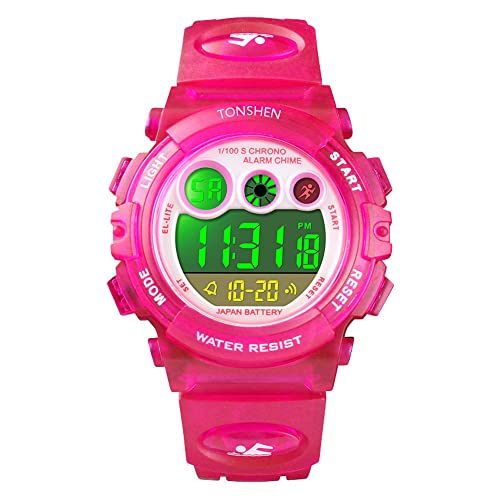 TONSHEN Kinder Outdoor Uhren Sportuhr 50M Wasserdicht Mehrfarbig LED Licht Elektronik Digitaluhr Fashion Junge Mädchen Plastik Armbanduhren Alarm Stoppuhr (Rot) von TONSHEN