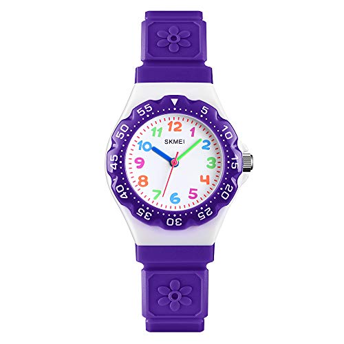 TONSHEN Kinder Sport Fashion Uhren Wasserdicht Plastik Lünette mit Kautschuk Band Casual Analog Quarz Armbanduhren (Violett) von TONSHEN