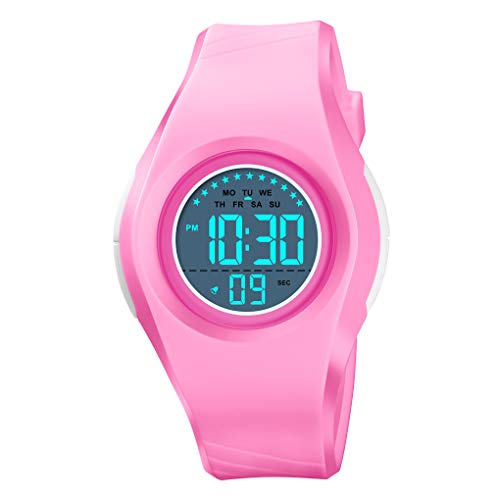 TONSHEN Kinder und Jugendliche Outdoor Sportuhr 50M Wasserdicht LED Elektronik Digitaluhr Plastik Lünette und Kautschuk Band Uhren Multifunktionale Alarm Datum Armbanduhr (Rosa) von TONSHEN