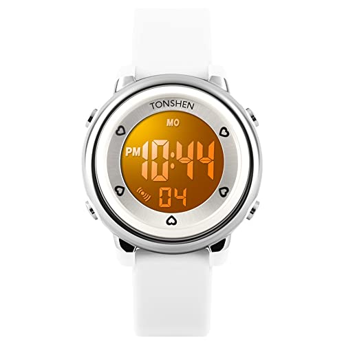 TONSHEN Kinder Uhren Digital Outdoor Sport 50M Wasserdicht Uhr Militär 12H/24H Zeit Farbe LED Licht Plastik Uhren mit Silikon Band Multifunktion Armbanduhr für Junge Mädchen (Weiß) von TONSHEN