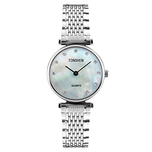 TONSHEN Luxus Damen Analog Quarz Uhren Edelstahl Einfach Fashion Casual Elegant Armbanduhr (Silber 2) von TONSHEN