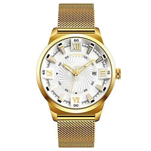 TONSHEN Luxus Fashion Herrenuhr Analog Quarz Edelstahl Armbanduhr Datum (Weiß) von TONSHEN