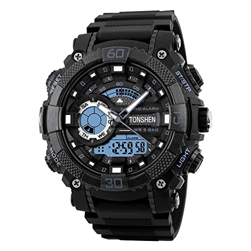 TONSHEN Männer und Jugen Wasserdicht Multifunktionale Armbanduhr LED Digitaluhr Militär Tactical Outdoor Sportuhr Analog Quarzuhr Plastik Silikon Uhr von TONSHEN