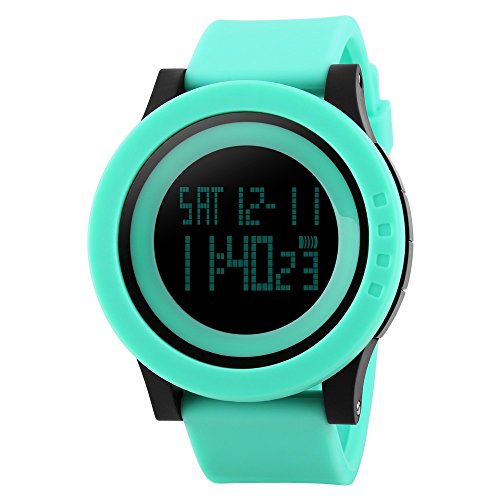 TONSHEN Multifunktional Herrenuhr Damenuhr 50M Wasserdicht Outdoor Digitaluhr Sportuhr Plastik Lünetten und Kautschuk Band LED Elektronik Alarm Datum Armbanduhr (Grün) von TONSHEN