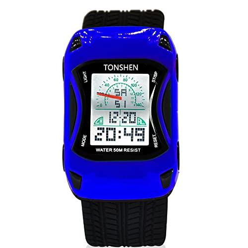 TONSHEN Multifunktional Kinder Cartoon Digital Uhren 50M Wasserdicht Sportuhr Mehrfarbig LED Licht Outdoor Plastik Uhren und Kautschuk Band (Blau) von TONSHEN