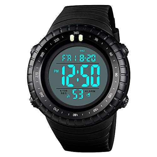 TONSHEN Multifunktional Outdoor Herren Sport Uhren LED Elektronik Digital Doppelte Zeit Countdown Alarm Stoppuhr Taktik Militär Armbanduhr 50M Wasserdicht (Schwarz 2) von TONSHEN