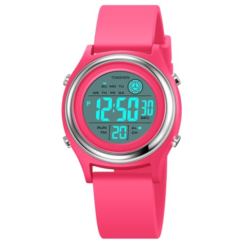 TONSHEN Multifunktional Wasserdicht Uhren LED Digitaluhr Sportuhr Outdoor Militär Armbanduhr Plastik Lünette und Kautschuk Band (Rot) von TONSHEN