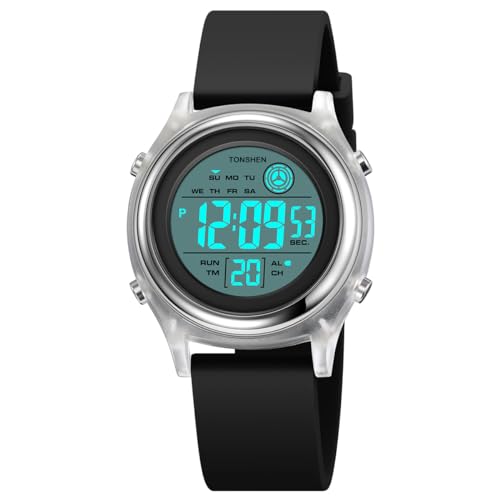 TONSHEN Multifunktional Wasserdicht Uhren LED Digitaluhr Sportuhr Outdoor Militär Armbanduhr Plastik Lünette und Kautschuk Band (Schwarz 2) von TONSHEN