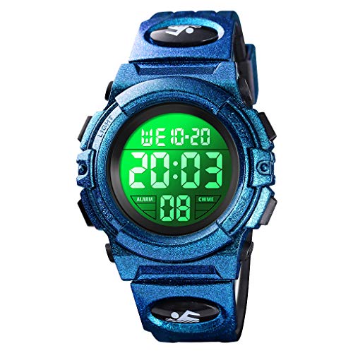 TONSHEN Outdoor Militär Sportuhr Wasserdicht LED Elektronik Digitaluhr Uhren Multifunktionale Alarm Datum Armbanduhr Plastik Lünette und Kautschuk Band (Blau) von TONSHEN