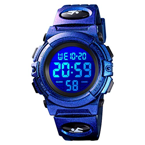 TONSHEN Outdoor Militär Sportuhr Wasserdicht LED Elektronik Digitaluhr Uhren Multifunktionale Alarm Datum Armbanduhr Plastik Lünette und Kautschuk Band (Lila) von TONSHEN