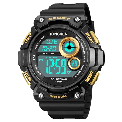 TONSHEN Plastik Uhren Multifunktional Wasserdicht LED Digitaluhr Sportuhr Outdoor Militär Armbanduhr (Gelb) von TONSHEN