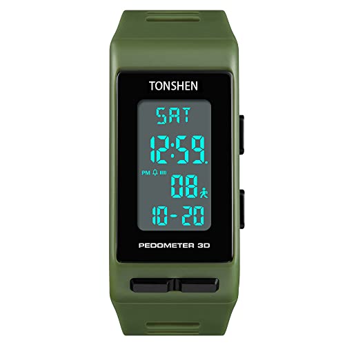 TONSHEN Sportuhr Outdoor Multifunktional Herrenuhr Damenuhr Schrittzähler Kalorien LED Elektronik Alarm Stoppuhr Plastik Uhren und Kautschuk Band (Grün) von TONSHEN