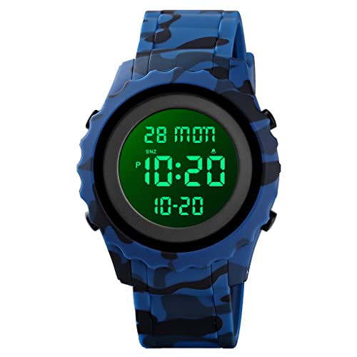 TONSHEN Unisex Herrenuhr Damenuhr 50M Wasserdicht LED Elektronik Digitaluhr Outdoor Sportuhr Doppelte Zeit Alarm Stoppuhr Plastik Uhren (Blau) von TONSHEN