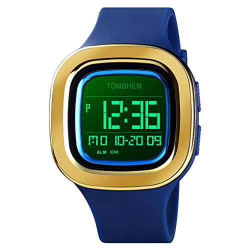 TONSHEN Unisex Herrenuhr Damenuhr LED Elektronik Digitaluhr Outdoor Sportuhr Doppelte Zeit Alarm Stoppuhr Plastik Uhren 50M Wasserdicht Countdown Plastik Armbanduhr (Gelb) von TONSHEN