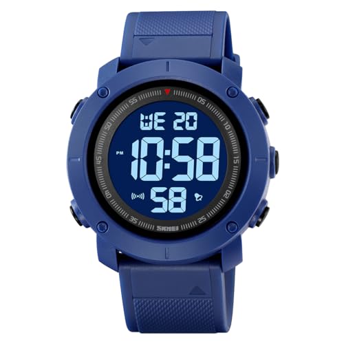 TONSHEN Unisex LED Elektronik Digitaluhr Outdoor Wasserdicht Sportuhr Doppelte Zeit Alarm Countdown Stoppuhr Plastik Uhren (Blau) von TONSHEN