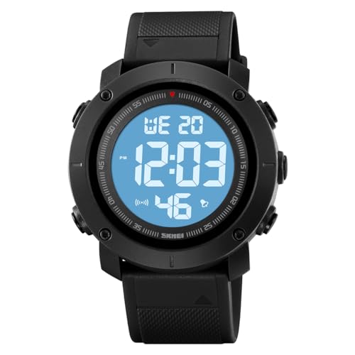 TONSHEN Unisex LED Elektronik Digitaluhr Outdoor Wasserdicht Sportuhr Doppelte Zeit Alarm Countdown Stoppuhr Plastik Uhren (Schwarz) von TONSHEN