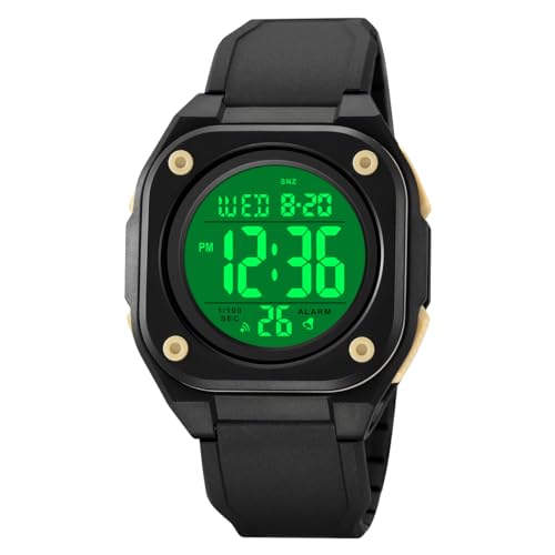 TONSHEN Unisex Multifunktional Uhr Digitaluhr Outdoor Wasserdicht Sportuhr Doppelte Zeit Alarm Countdown Stoppuhr LED Elektronik Plastik Uhren (Gelb) von TONSHEN